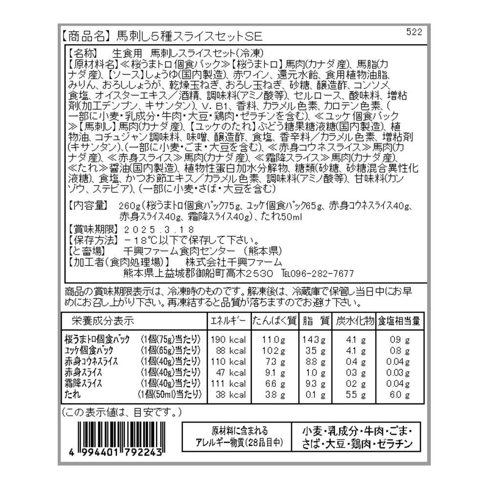 熊本 「菅乃屋」 馬刺し5種スライスセット