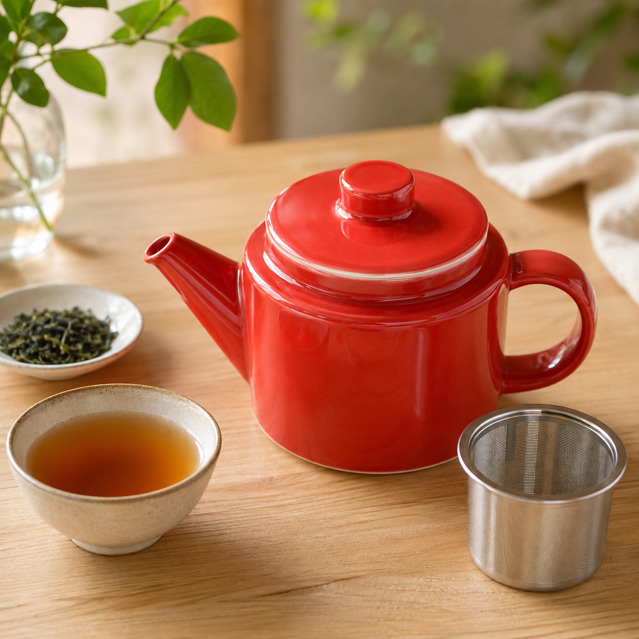 波佐見焼 Common(コモン) ポット 500ml レッド 西海陶器 【SS茶こし付】 急須 ティーポット 赤