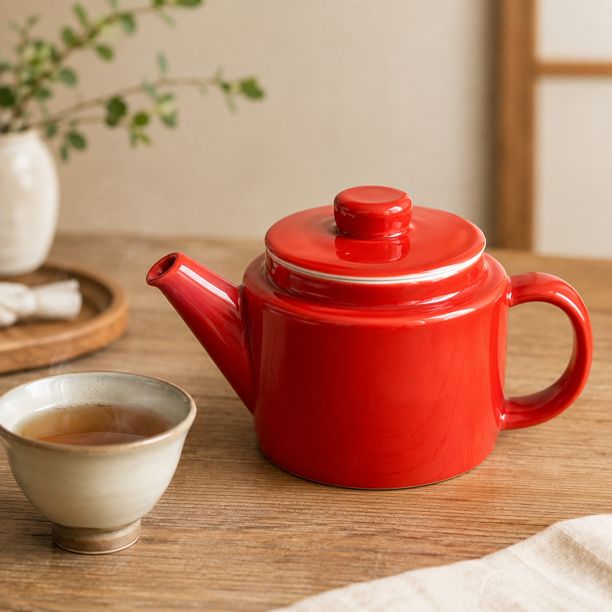 波佐見焼 Common(コモン) ポット 500ml レッド 西海陶器 【SS茶こし付】 急須 ティーポット 赤