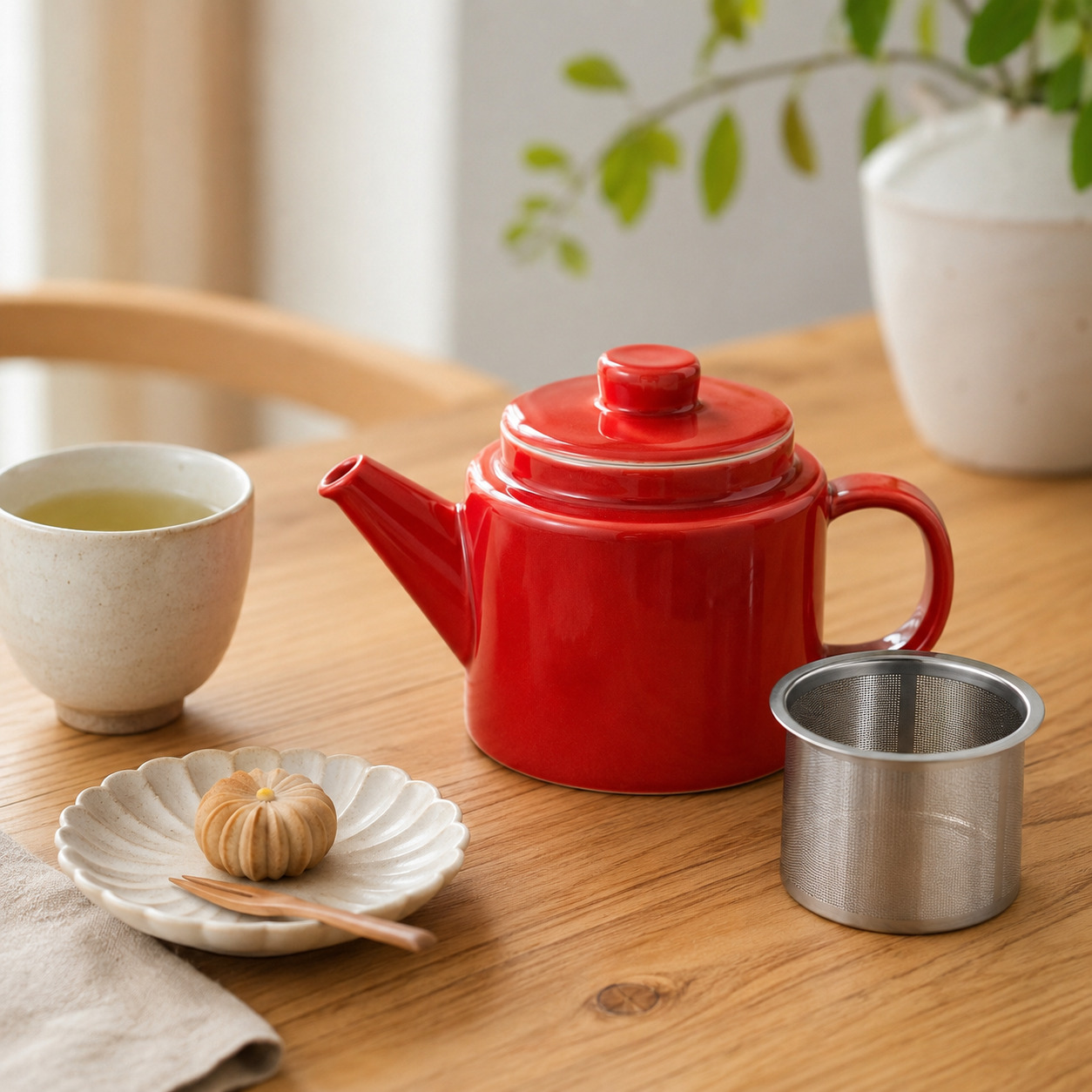 波佐見焼 Common(コモン) ポット 500ml レッド 西海陶器 【SS茶こし付】 急須 ティーポット 赤